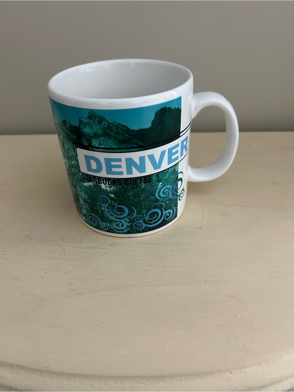 1999 Starbucks Denver Teal and White City Mug